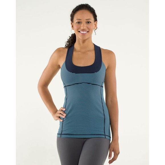 Lululemon Scoop Neck Tank Luon Light Hyper Stripe Blue Moon Inkwell Approx SZ 6 - Picture 5 of 12